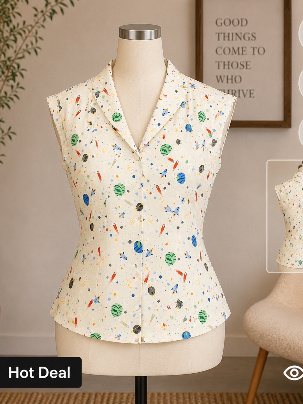 Magnolia Cream Sleeveless Button-Front Blouse with Space Print